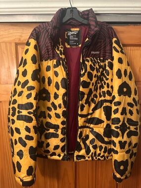 Trukfit Yellow & Black Animal Print Puffer Jacket with Burgundy Zebra Yoke